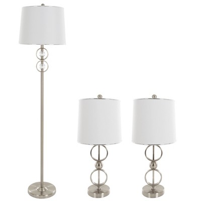 Hastings Home Modern Table Lamps and Floor Lamp Set – Brushed Steel, 3-Pieces