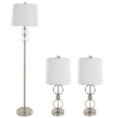 Hastings Home Modern Table Lamps and Floor Lamp Set – Brushed Steel, 3-Pieces