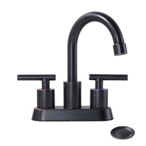 WOWOW 4 in. Centerset Double Handle High Arc Bathroom Faucet with Drain Kit Included - 1 of 4
