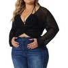 Agnes Orinda Women's Plus Size Knitted V-Neck Ruched Cross Front Hollow Out Long Sleeve Cover Up Tops - image 2 of 4