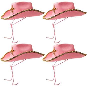 Blue Panda 4 Pack Western Cowboy and Cowgirl Hats for Kids, Pink Sparkly, 14 x 11 x 5 inch
