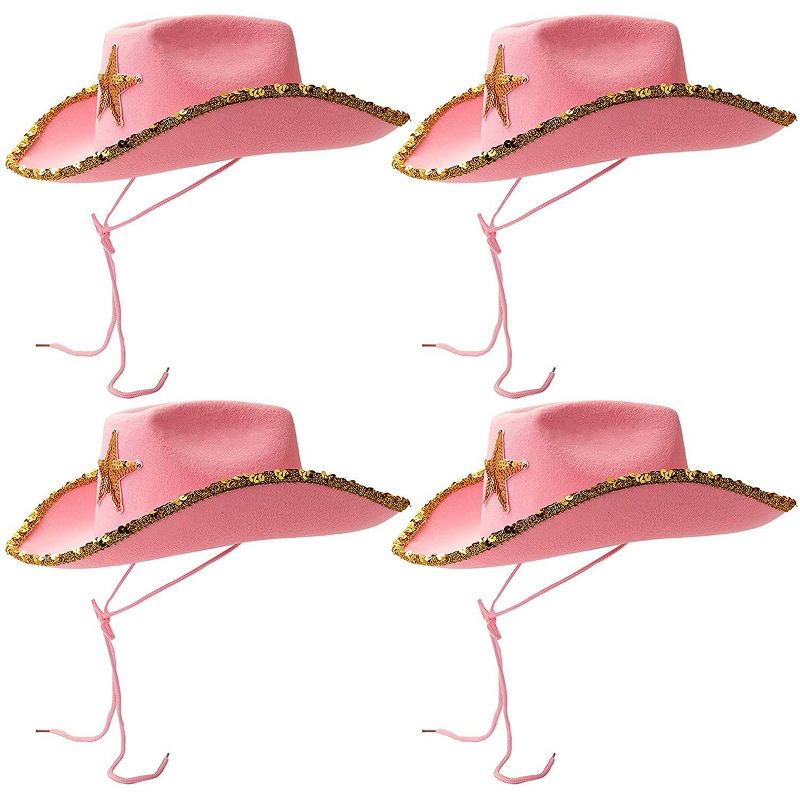 Blue Panda 4 Pack Western Cowboy and Cowgirl Hats for Kids, Pink Sparkly, 14 x 11 x 5 inch, 1 of 8