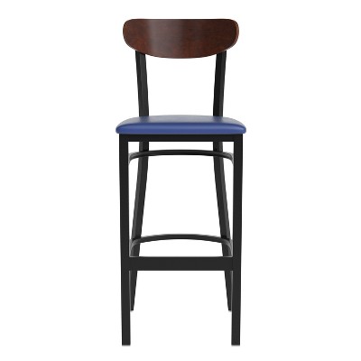 Wright 59'' Blue and Walnut Modern Commercial Barstool with Steel Frame