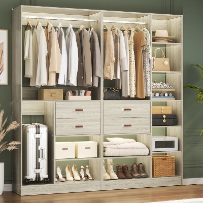 Aheaplus Set of 2 Freestanding Closet Organizer with Hanging Rods, 79''W Closet Organization with Drawers and Shelves