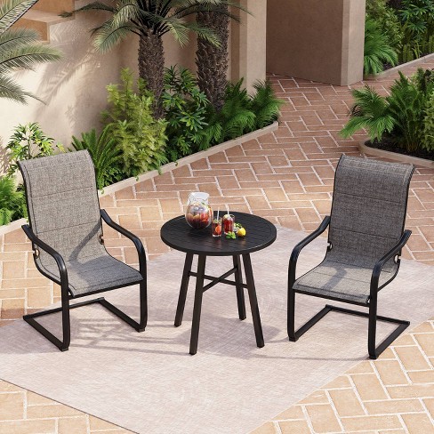 3pc Patio Seating Set with Round Side Table Padded Sling C Spring Arm Chairs Captiva Designs