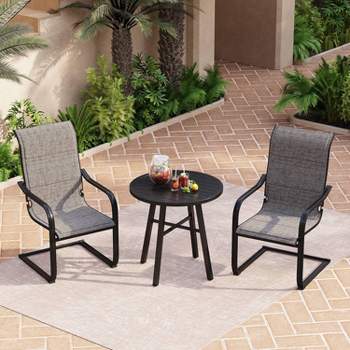 3pc Patio Seating Set with Round Side Table & Padded Sling C-Spring Arm Chairs - Captiva Designs
