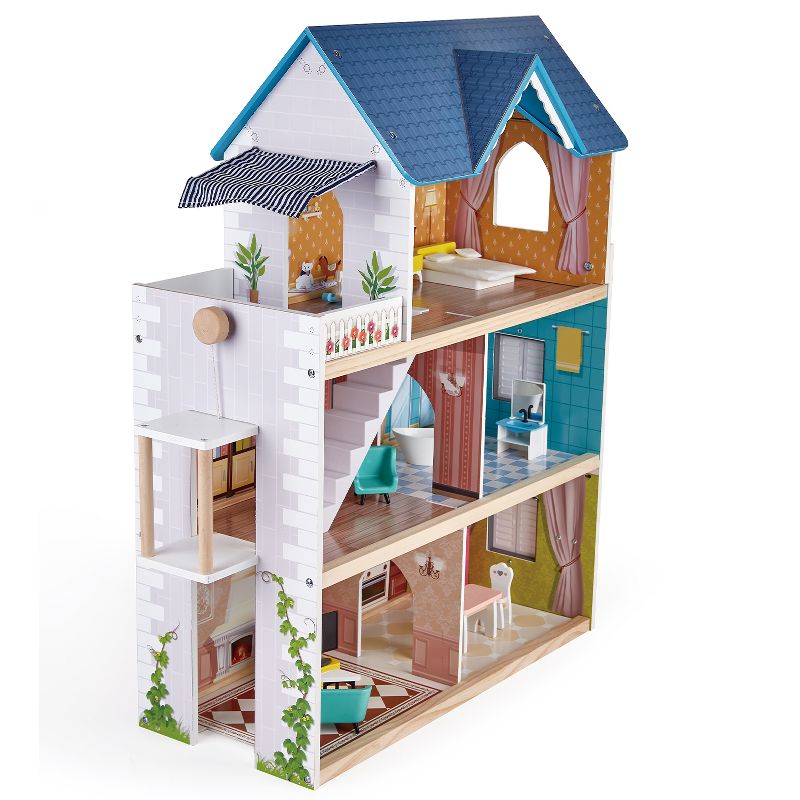 Hape Little Room Pretend Play 3 Story Wooden Doll House w/ Light, Doorbell, & Bedroom, Bathroom, Living Room, & Dining Furniture for Kids Age 3 and Up, 4 of 7