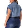 Agnes Orinda Women's Plus Size Denim Y2K Button Down Short Sleeve Cropped Jean Vest - 4 of 4