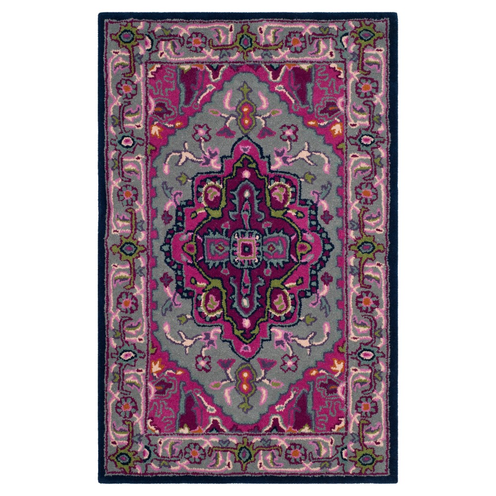 Gray/Pink Medallion Tufted Accent Rug 2'6inx4' - Safavieh