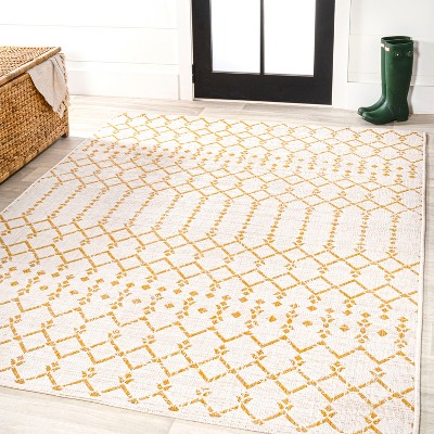 Moroccan Geometric Yellow and Cream 4' x 6' Outdoor Rug