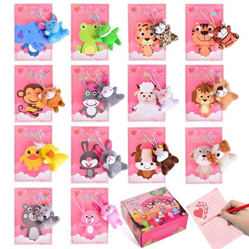 Fun Little Toys Valentine's Day Heart Cards with Plush Toys, 28 Packs Mini Stuffed Animals for Kids Classroom Exchange Gifts and Party Favors - image 1 of 4