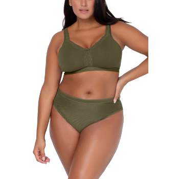 Curvy Couture Women's Luxe Lace Wireless Bralette Olive Night 3xl