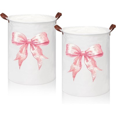 2 Pcs Coquette Bow Laundry Basket Coquette Storage Basket for Girls Nursery Hamper