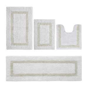 Hotel 4 PC Bath Rug 100% Premium Cotton Tufted Weave Two Tone Reversible Bathroom Rug, Super Soft Absorbent, Machine Washable Bath Mat - 1 of 4