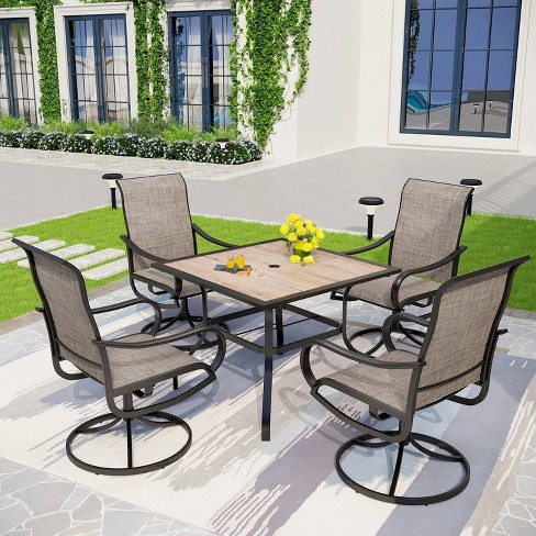 5pc Patio Set With Steel Square Table & 360 Swivel Sling Arm Chairs ...