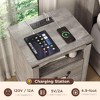 Wood Nightstand with 2 Storage Drawers, LED Light, Charger Station & Ceramic Handle, Farmhouse Night Stand - 4 of 4