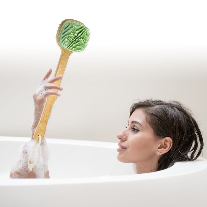 Unique Bargains Dual-Side Long Handle Silicone Bath Brush, 2 of 7