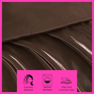 Espresso Brown Twin Satin Sheet Set with Microfiber