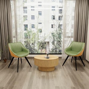 Gulches 3-Piece Modern Round Coffee Table Set - 29.53" MDF Table with Concealed Storage & Ring-Striped Design, 2 PU Cushioned Chairs - 1 of 4