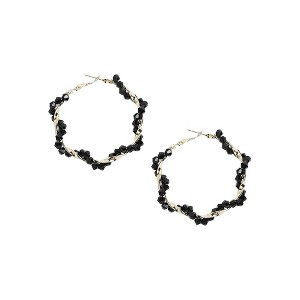 SOHI Women's Carbon Black Beaded Twist Hoop Earrrings - 1 of 4