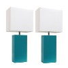 Set of 2 Leather Table Lamps with Fabric Shades - Elegant Designs - 3 of 4