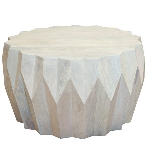 HomeRoots 32" Off White Solid Wood Round Block Coffee Table - 1 of 4