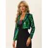 INSPIRE CHIC Women's Velvet Notched Lapel Long Sleeve Sparkly Cropped Sequin Open Front Jacket - 4 of 4