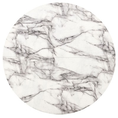 Vynxaria 47 Inch Round Dining Table for 4 White Imitation Marble MDF Wood Strip Base Modern Kitchen Table for Living Spaces