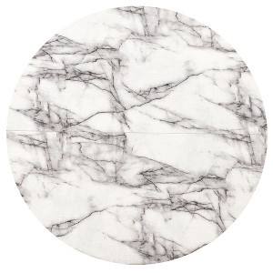 Vynxaria 47 Inch Round Dining Table for 4 White Imitation Marble MDF Wood Strip Base Modern Kitchen Table for Living Spaces - 1 of 4