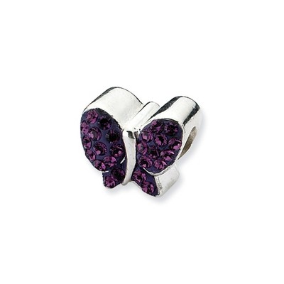 Black Bow Jewelry Sterling Silver with Purple Crystals Butterfly Bead Charm