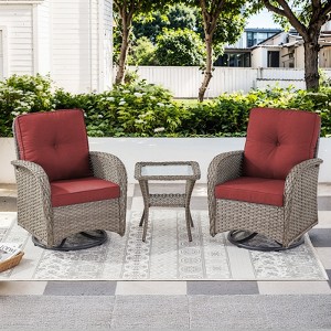 Buenhomino Patio Swivel Chairs Set of 2 and Side Table, Outdoor Swivel Rocker Chairs with High Back and Thick Cushions, Wicker Patio Furniture Set - 1 of 4