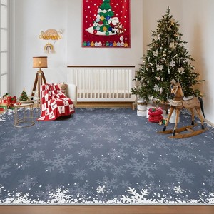 Snowflake Christmas Area Rug Machine Washable Area Carpet, Non-Slip Non-Shedding Rugs Festive Decor for Living Room & Bedroom Spaces - 1 of 4