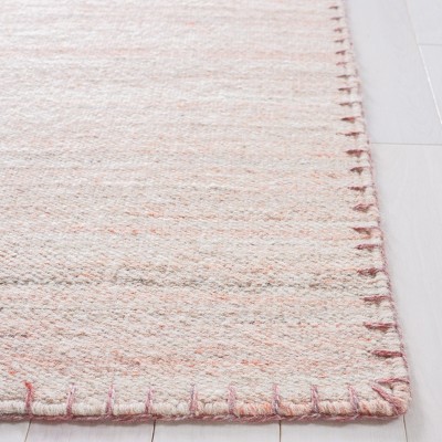 Light Pink Handmade Wool Flat Weave Area Rug, 4' x 6'