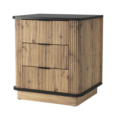 GlasFlength Nightstands Nightstand Modern Bedside Table Accent Bedside End Table with 3 Drawers for Bedroom Modern, Black, 19"*15.7"*17.5"