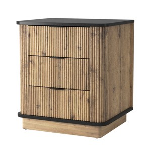 GlasFlength Nightstands Nightstand Modern Bedside Table Accent Bedside End Table with 3 Drawers for Bedroom Modern, Black, 19"*15.7"*17.5" - 1 of 4