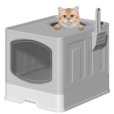 LunaLulinlk grey Extra-large foldable cat litter box with litter scoop,