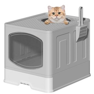 LunaLulinlk grey Extra-large foldable cat litter box with litter scoop, - 1 of 4
