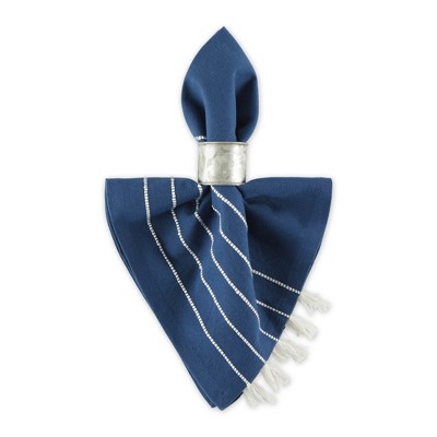 Navy and Off-White Cotton Tassel Napkins Set of 4