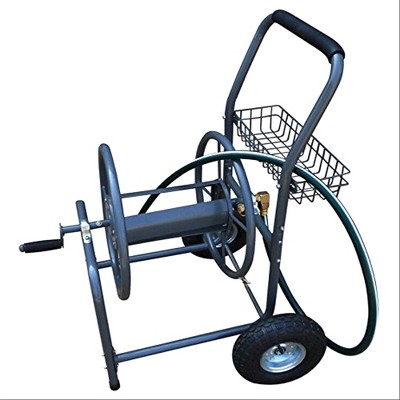 Yard Tuff YTF-26058HRC2 4 Wheel 260 Foot Capacity Steel Frame Heavy Duty Water Hose Reel Cart with 6 Inch Inlet Hose and 10 Inch Pneumatic Tires