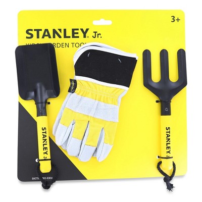 Red Tool Box Stanley Jr. 4-piece Garden Hand Tool Set, Spade, Trowel, Rake