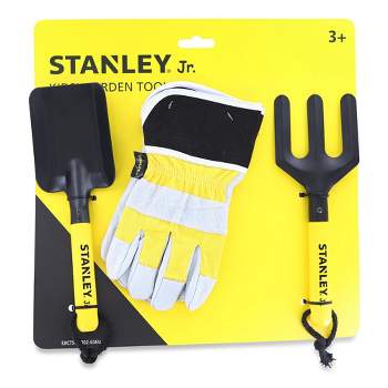 Red Tool Box Stanley JR Garden Hand Tool 3 Piece Set | Hand Spade | Hand Fork | Work Gloves