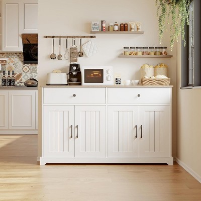 56" Large Buffet Sideboard Storage Cabinet, Farmhouse Wood Sideboard Storage Cabinet with Adjustable Shelf, Drawers and Barn Doors, for Home