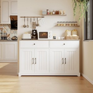 56" Large Buffet Sideboard Storage Cabinet, Farmhouse Wood Sideboard Storage Cabinet with Adjustable Shelf, Drawers and Barn Doors, for Home - 1 of 4