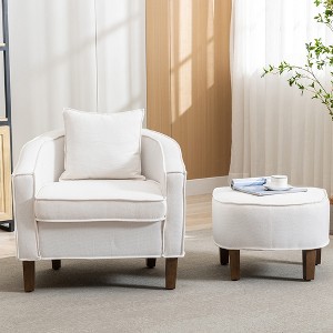 Modern Accent Chair with Ottoman, Comfy Reading Chair,Upholstered Single Sofa Side Chair, Club Tub Round Armchair for Living Room Bedroom Office - 1 of 4
