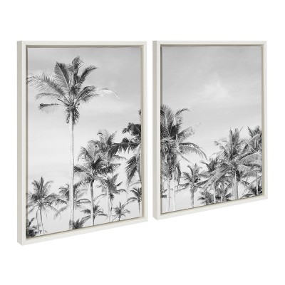 Coastal Black and White Palm Tree Canvas Art Set, 18x24