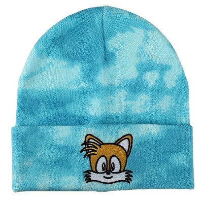 Sonic the Hedgehog Tails Embroidery on Light Blue Tie Dye Knit Beanie