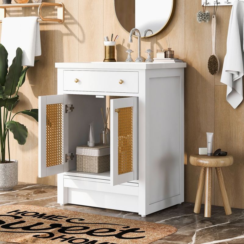 24" Bathroom Vanity with Single Undermount Sink, Combo Storage Cabinet with Pull-out Footrest White-ModernLuxe, 2 of 15