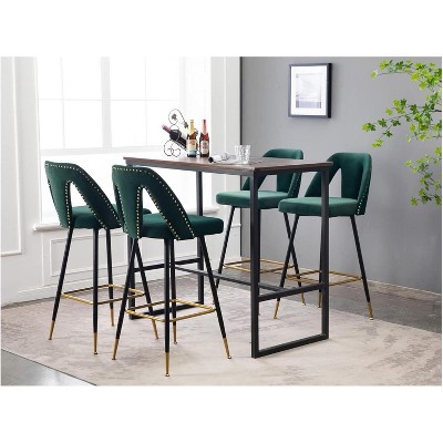 28" Bar Stools Set of 2, Velvet Upholstered Counter Height Barstools with Nail Head Decoration, Tall Barstools Pub Chairs with Back Support Footrest