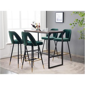 28" Bar Stools Set of 2, Velvet Upholstered Counter Height Barstools with Nail Head Decoration, Tall Barstools Pub Chairs with Back Support Footrest - 1 of 4