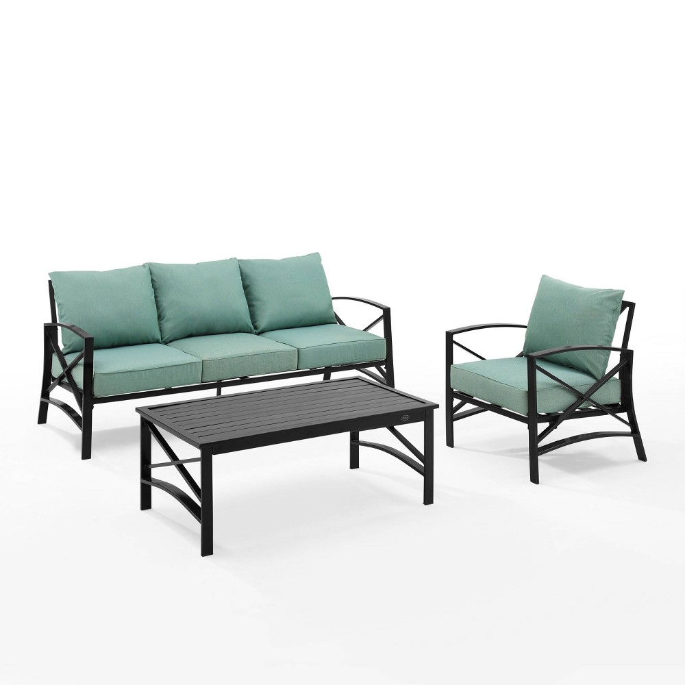 Photos - Garden Furniture Crosley Kaplan 3pc Outdoor Sofa Set with Sofa & Arm Chair with Coffee Table - Mist 